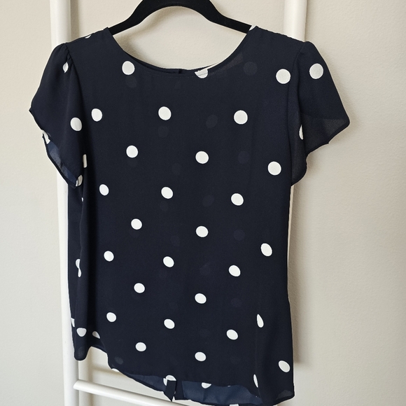 Loft Navy Polka Dot Women's Short Sleeve Blouse - Picture 5 of 9